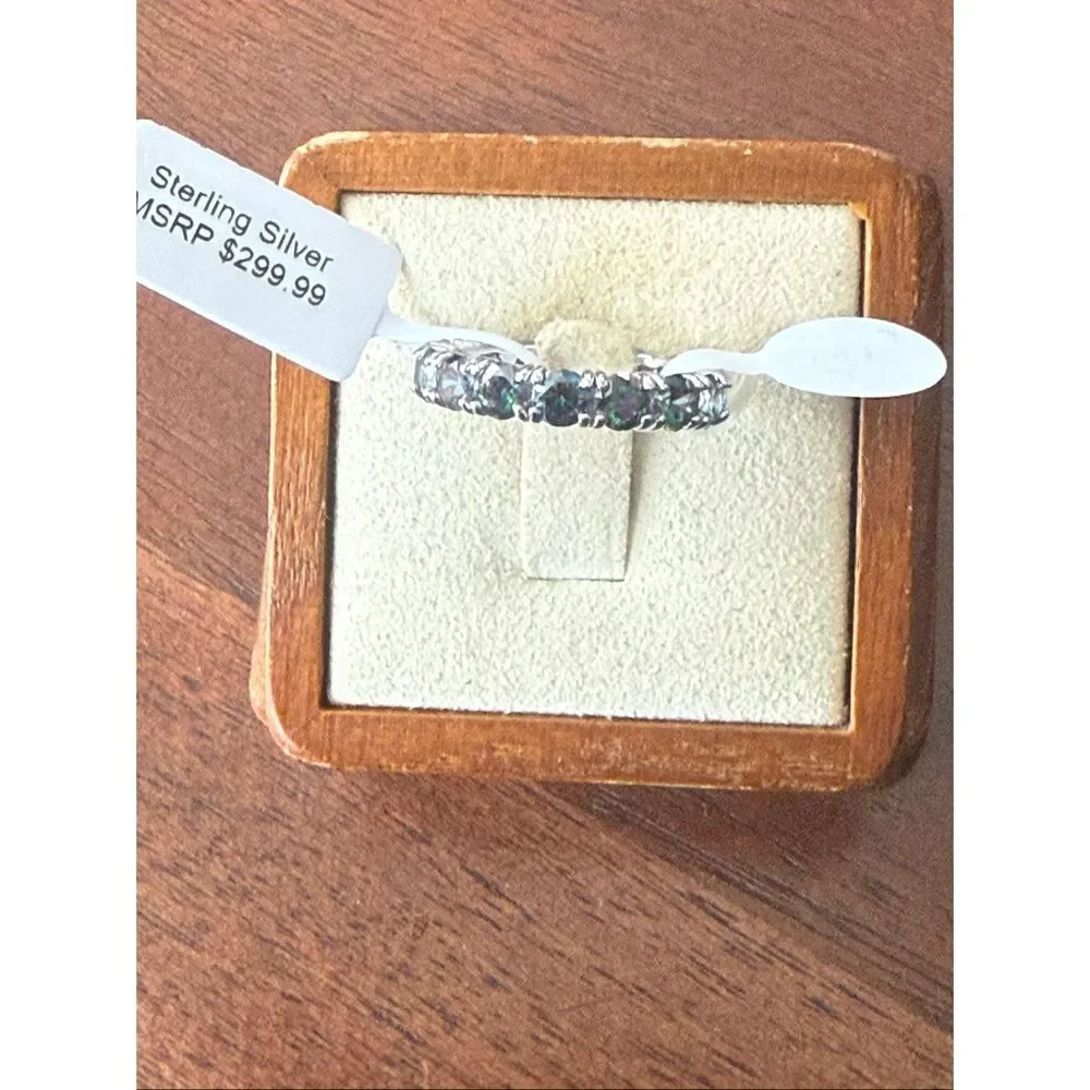 Mystic Topaz Eternity Band in Sterling Silver – Iridescent Gemstone Ring Size 7